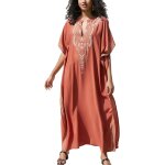 Tuyiu - brod floral loose caftan boho couverture de bikini de plage robe plus robe pour femme