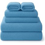 Tzf - 49m4b set de 6 serviettes microfibre bleues ¿ 2x 75x150 cm, 2x 40x75 cm, 2x 32x32 cm ¿ douces, ...