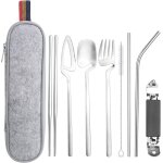 Tzf - couverts de camping, 9 pièces de couverts en acier inoxydable, couverts de voyage portables avec ... Tzf - couverts de camping, 9 pièces de couverts en acier inoxydable, couverts de voyage portables avec ...