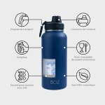 Tzf - gourde isotherme en acier inoxydable 1l, sans bpa, isolation sous vide gourde inox avec couvercle ...