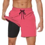 Tzf - shorts de bain homme etanche schage rapide 2 en 1 maillot homme avec doublure de compression