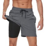 Tzf - shorts de bain homme etanche schage rapide 2 en 1 maillot homme avec doublure de compression