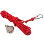 Underwater fishing magnet kit 120kg, diameter 26mm with eye - bolt + 10m rope red
