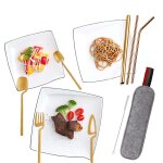 Ustensiles de camping portables, ensemble de couverts de camping de voyage, vaisselle en acier inoxydable, ...