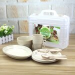 Vaisselle de camping rutilisable en pp de qualit alimentaire, 24 pices, avec etui, tasses, bols a ...