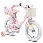 V�lo enfant 14 pouces fille joystar stabilisateurs si�ge poup�e panier streamers unicorn rose