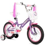 V�lo enfant 14 pouces joystar little violet pour filles de 3 a 5 ans, bicyclette avec rubans, panier, ...