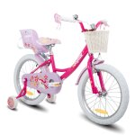 V�lo enfant 18 pouces fille joystar stabilisateurs si�ge poup�e panier streamers unicorn fuchsia