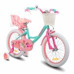 V�lo enfant 18 pouces fille joystar stabilisateurs si�ge poup�e panier streamers unicorn vert
