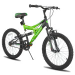 V�lo enfant vtt 20 pouces joystar contender tout suspendu double frein a main b�quille vert