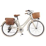 Vlo de ville femme via veneto by canellini retro vintage aluminium + panier et sac latral 46 beige