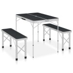 Vidaxl table de camping pliable avec 2 bancs aluminium gris Vidaxl table de camping pliable avec 2 bancs aluminium gris