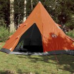 Vidaxl tente de camping tipi 4 personnes gris et orange impermable