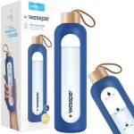 Wessper activemax crystalline bouteille d'eau en verre avec etui en silicone, couleur bleue avec echelle ...