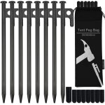 Yemaesre - lot de 8 piquets de tente en mtal avec sac - 20 cm de long - pour camping - pour sols durs, ...