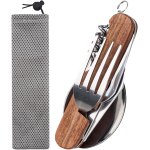 Ytfhg - 6 en 1 en acier inoxydable pliant coutellerie, kit couverts de camping, avec poignée en bois, ... Ytfhg - 6 en 1 en acier inoxydable pliant coutellerie, kit couverts de camping, avec poignée en bois, ...