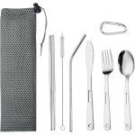 Ytfhg - set de couverts camping avec etui, kit vaisselle rutilisable pour pique - nique, voyage, randonne ...