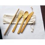 1 ensemble d'ustensiles en bambou - ensemble d'ustensiles de voyage avec etui, ensemble inclus fourchettes ...