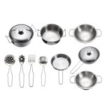 10pc acier inoxydable ustensiles de cuisine cuisine ensemble de cuisine casseroles maison jouer jouet ...