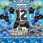 119 pices anniversaire gamer 12 ans, 2025 nouveau bleu decoration anniversaire garon, video jeu birthday ...
