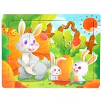 12 - lapin tirant ra - puzzle 3d en bois 15x11cm, animaux de dessin anim, puzzle cognitif pour enfants, ...
