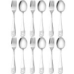 12 pi�ces enfants argenterie en acier inoxydable couverts s�rs pour enfants ours enfant cuill�re et fourchette ...