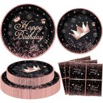 120pcs dcoration de fte noir et or rose fournitures de fte or rose et noir fournitures de fte d'anniversai ...