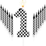 13pcs bougies d'anniversaire en forme de voitures de course, noires et blanches a carreaux avec numéro ... 13pcs bougies d'anniversaire en forme de voitures de course, noires et blanches a carreaux avec numéro ...