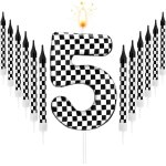 13pcs bougies d'anniversaire en forme de voitures de course, noires et blanches a carreaux avec numéro ... 13pcs bougies d'anniversaire en forme de voitures de course, noires et blanches a carreaux avec numéro ...