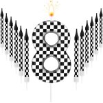 13pcs bougies d'anniversaire en forme de voitures de course, noires et blanches a carreaux avec numéro ... 13pcs bougies d'anniversaire en forme de voitures de course, noires et blanches a carreaux avec numéro ...