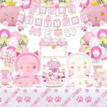 160 pcs fournitures de f�te d'anniversaire de chat - ballons de chat, banni�re d'anniversaire, tasses ...
