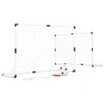 2 cages de foot pour enfant 120 x 80cm, 1 ballon et pompe inclus, intrieur / extrieur - blanc