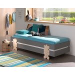 2 lits modulo puzzle gris empilables 90x200 l 203, 6 x lg 93, 8 x h 27, 5 cm