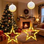 2 pcs rideau lumineux nol, guirlande lumineuse fentre nol, led rideau lumineux blanc chaud a piles ...