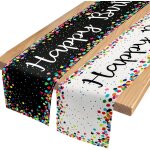 2 pices chemin de table d'anniversaire, noir et blanc chemin de table joyeux anniversaire, lin chemin ...