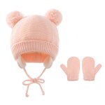2 pices / ensemble boules en peluche oreillettes a lacets poignets ctels bb chapeau gants doubl ...