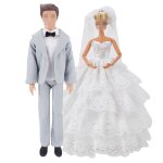 2 sets vtements poupe princesse mariage robe soire dentelle broderie + argent costume tenue pour barbie ...