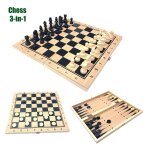 24 * 24cm kit de jeux echecs, dames et jeu du moulin 3 en 1 en bois pliable echecs euro - am�ricain autocollan ...