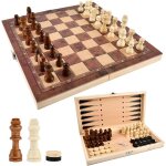 29x29cm jeu d'checs en bois pliable, 3 en 1 echiquier bois, jeu d'chec portable pliable echiquier bois ...