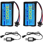 2pcs 7. 4v 3000mah 15c 2s sm - 3p plug li ion batterie avec chargeur usb pour de43 de60 9500e rc vhicules ...
