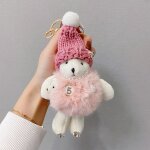 2pcs bonnet en laine ours porte - cls fourrure jupe poupe voiture porte - cls sac pendentif femme
