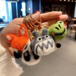 2pcs porte - cls en feutre de laine bricolage femme poupe en peluche grenouille petit pendentif couple ...