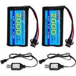 2x7, 4 v 2000mah 15c 2s sm - 3p fiche lipo batterie avec chargeur usb pour de43 de60 9500e rc voiture, ...