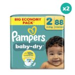 2x88 couches baby dry - taille 2 - pampers