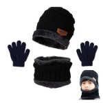 3 en 1 hiver chapeau echarpe gants ensemble enfants chaud epais tricot cap avec doublure en molleton ...