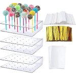 3 pices acrylic prsentoir a cake pops, 20 trous transparent lollipop stand avec btonnets de sucettes ...