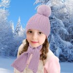 3 pices / ensemble enfants chapeau echarpe ensemble de gants epaissi peluche boule dcor tricot double ...