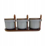 3 pices pots a epices en cramique et en porcelaine pour comptoir, gris