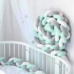 3m tour de lit coussin serpent coussin tress pare - chocs velours protection bb (blanc gris vert)