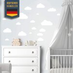 40 nuages avec face - d�coration murale pour chambre d'enfant, autocollant en bois, couleurs pastel, ...